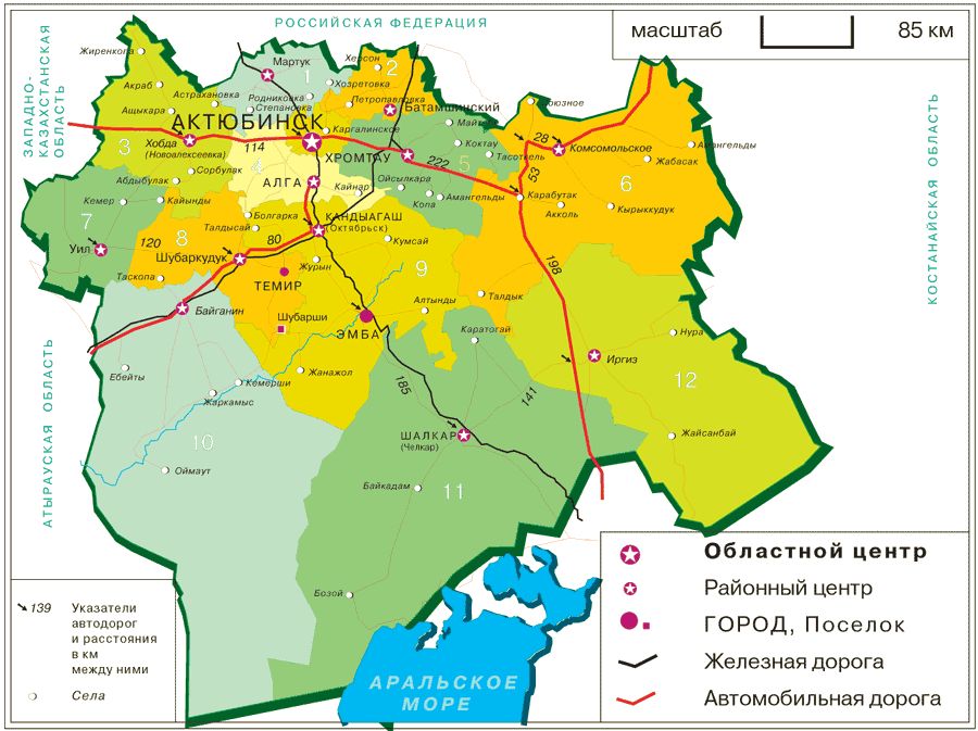 Карта актюбинской области